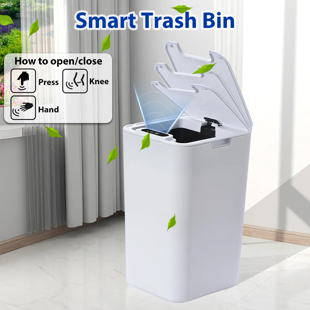 Waste Bins SDARISB Smart Sensor Trash Can Automatic Kicking White Garbage Bin for Kitchen Bathroom Waterproof 8512L Electric 230901