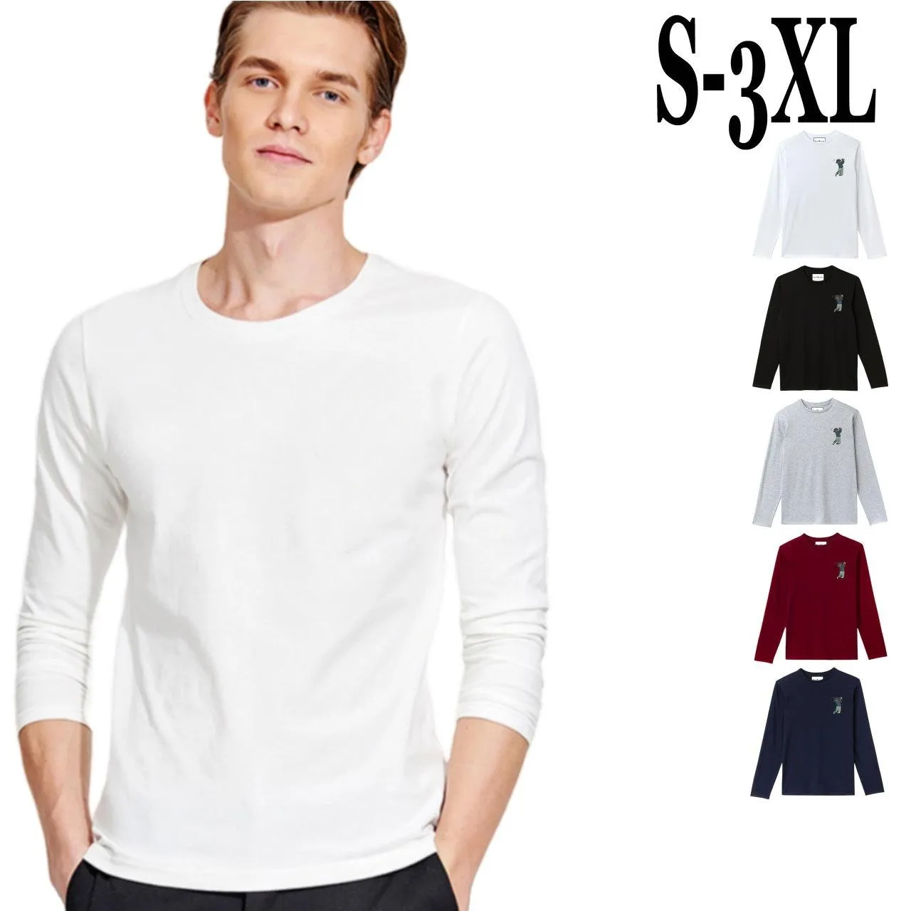 Sweat-shirts pour hommes col rond à manches longues ours en peluche décontracté respirant confortable coton extensible coupe ajustée Style haut mâle col rond taille S-3XL PP219