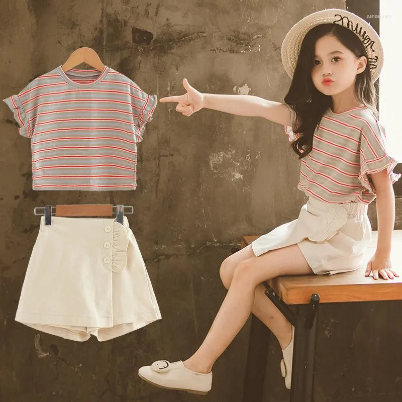 Conjuntos de ropa para niñas adolescentes, moda de verano, Top y pantalones cortos de estilo coreano, traje de princesa pequeña, 4, 5, 6, 7, 8, 9, 10, 11 y 12 años