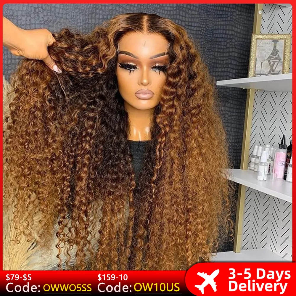 Synthetic Wigs 13x6 Hd Lace Frontal Wig Highlight Wig Human Hair Wigs Curly Ombre Colored Honey Blonde Water Wave 13x4 Deep Wave Frontal Wig 230901