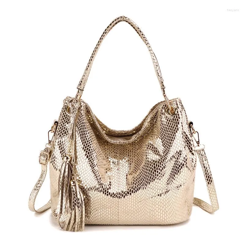 Avondtassen Vintage Serpentine Schoudertas Luxe Glanzend Zacht Leer Grote Capaciteit Tote Slang Reliëf Huid Crossbody Sac A Main