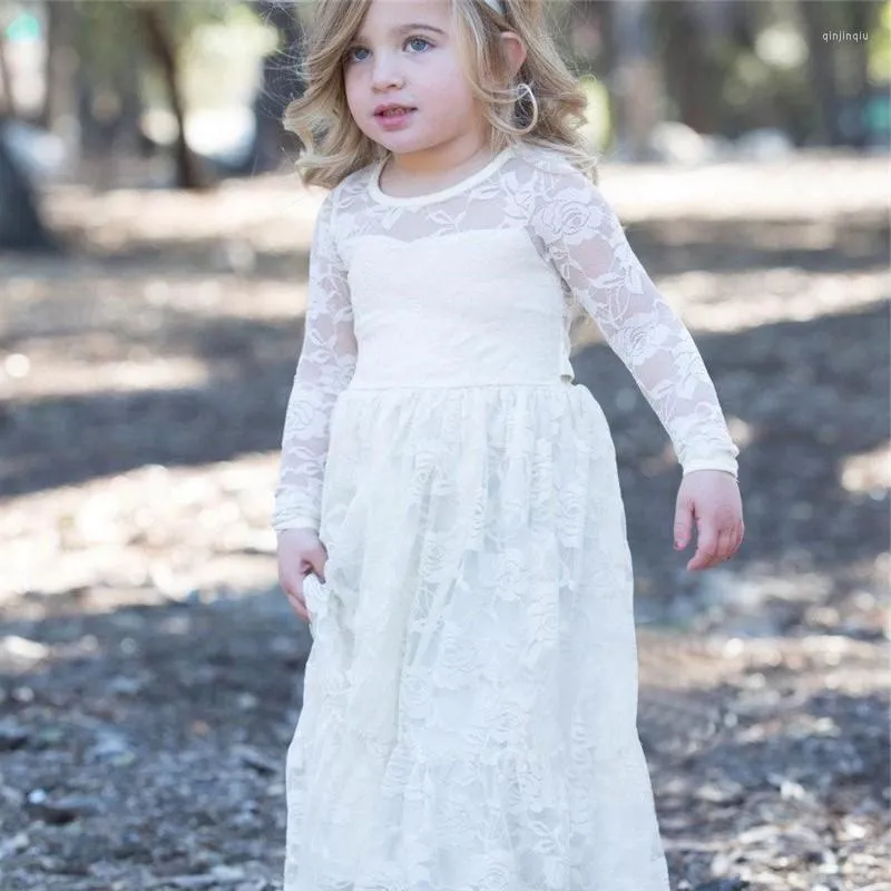 Mädchenkleider Hochzeit Blumenmädchen ärmellos mit Schleife Spitze bodenlang Kinder Prinzessin Party formelle Kleider Erstkommunion trägt