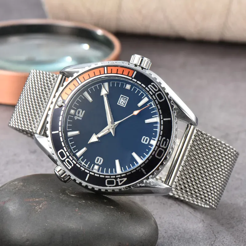 Omeg Quartz montres en acier inoxydable pour hommes AA nouvelles montres pour hommes tout cadran travail bracelet en maille d'acier Top marque de luxe horloge hommes mode
