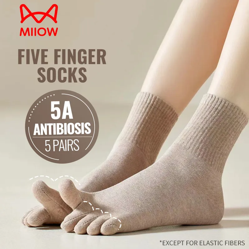 Chaussettes sexy MiiOW 5 paires de chaussettes à cinq doigts en pur coton ensemble déodorant antibactérien sport chaussette à bout fendu couleur unie minceur bas 230901