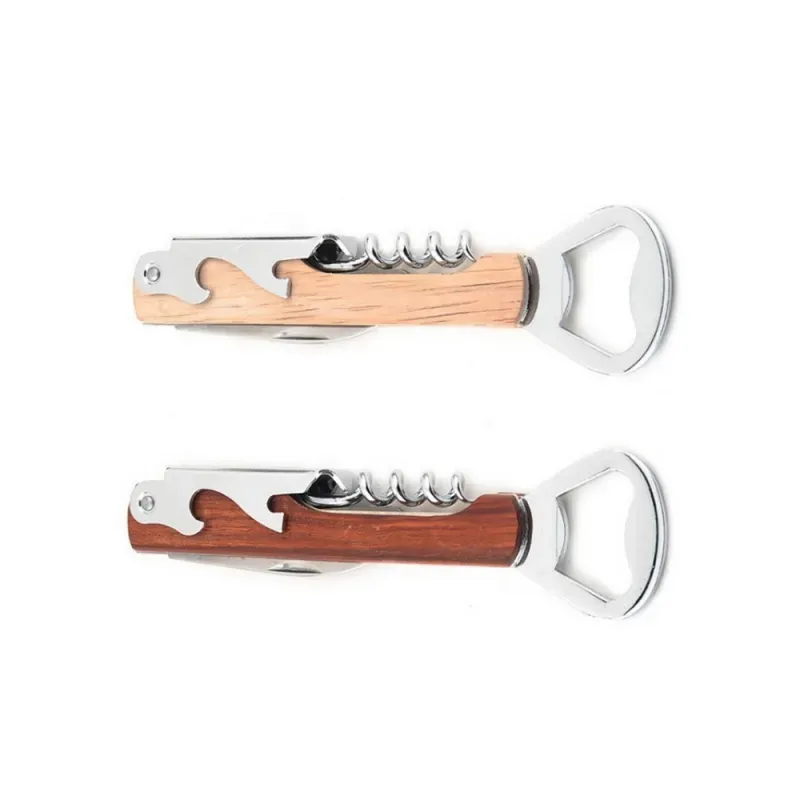 Wood Handle Wine Opener Stainless Steel Hand-Held Deluxe Bottle Opener Corkscrew Double Hinge Waiters Wine Bottle Opener