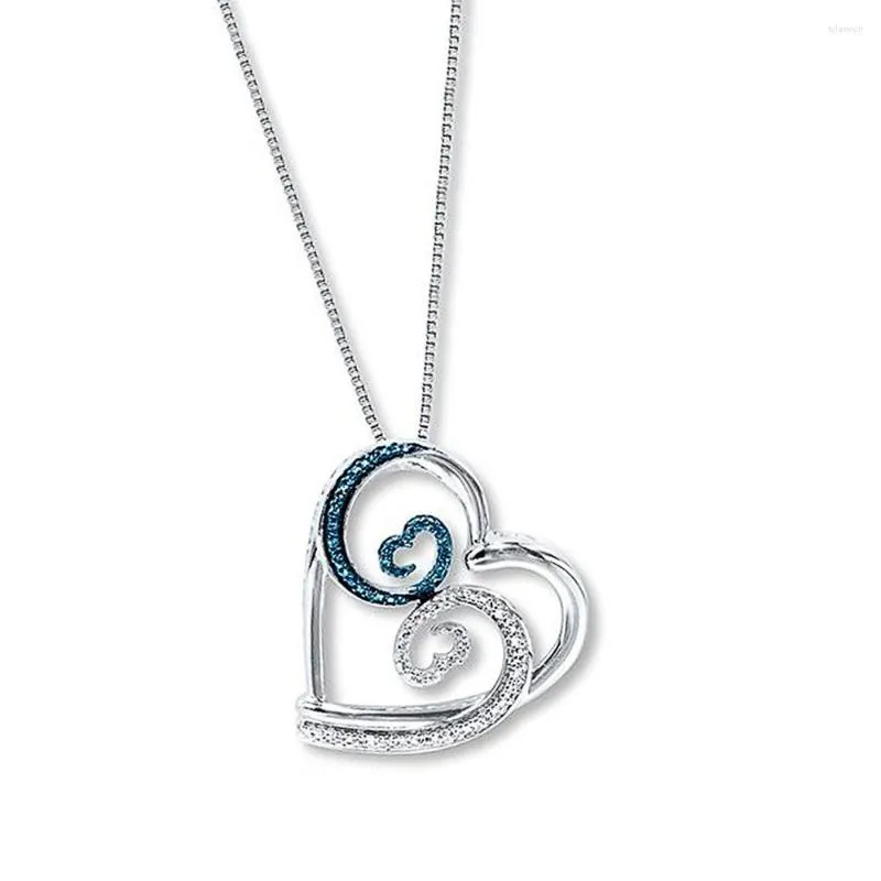 Pendant Necklaces Huitan Women's Exquisite Heart Necklace With Blue/White CZ Stone Modern Fashion Female Fancy Birthday Girl Gift