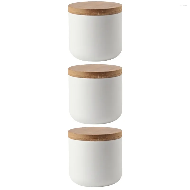 Opslagflessen 3 stuks keramische pot verzegelde bus voedselcontainer met houten deksel voor losse thee koffiebonen suikerkruiden (klein formaat