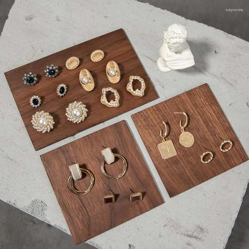 Sacchetti per gioielli Personalizzati Blocco di fogli di legno quadrati in noce Porta bambole Organizzatore cosmetico Espositore per gioielli Anello per timbratura