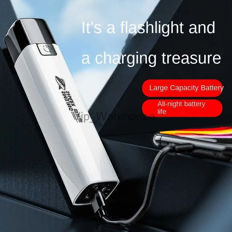 Torches ABS Strong Light Flashlight USB Rechargeable Outdoor Small Flashlight Portable for Hiking Household Lighting Flashlight HKD230902