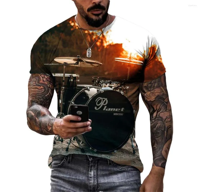 T-shirt da uomo Summer Hip-Hop Show Drum Kit T-shirt stampata in 3d T-shirt casual quotidiana di grandi dimensioni Manica corta O-Collo Top fresco ad asciugatura rapida