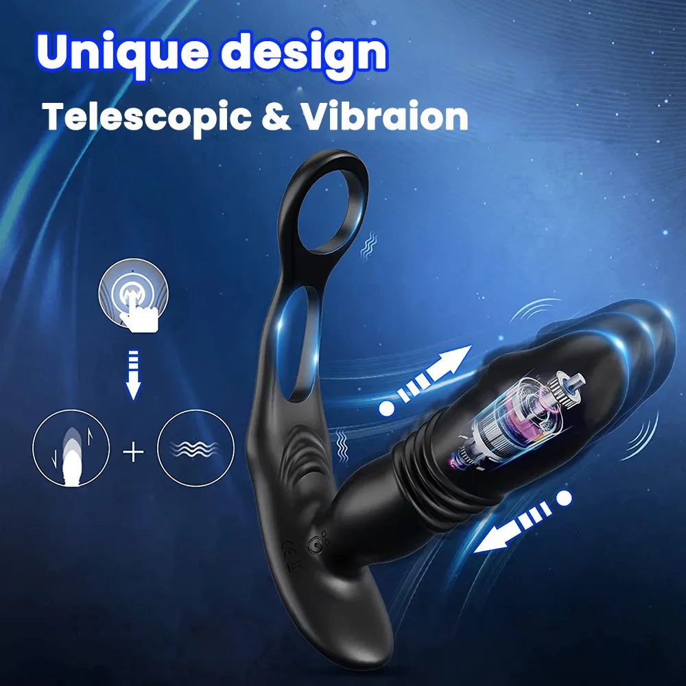 Vibratoren Silikon Anal Vibrator Stoßen Prostata Stimulator Massager Verzögerung Ejakulation Lock Ring Butt Plug_voghion.com