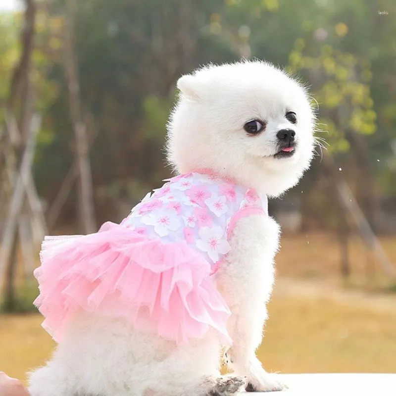 Vestuário para cães Pet Roupas Floral Gato Saia Bonito Flor de Pêssego Vestido Filhote de Cachorro Princesa Lace Tutu para Teddy Bichon Chihuahua Roupas