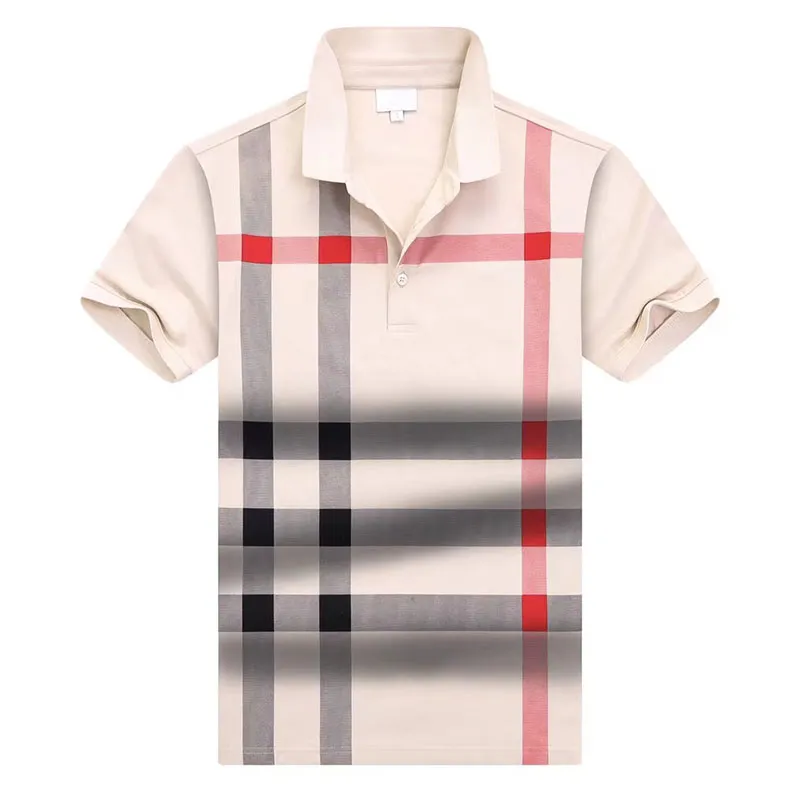 Polos de moda masculina Classic Business High Street Bordado Burgerys Polo Collar Manga curta xadrez Camiseta de algodão de alta qualidade Clássico Camisa casual confortável