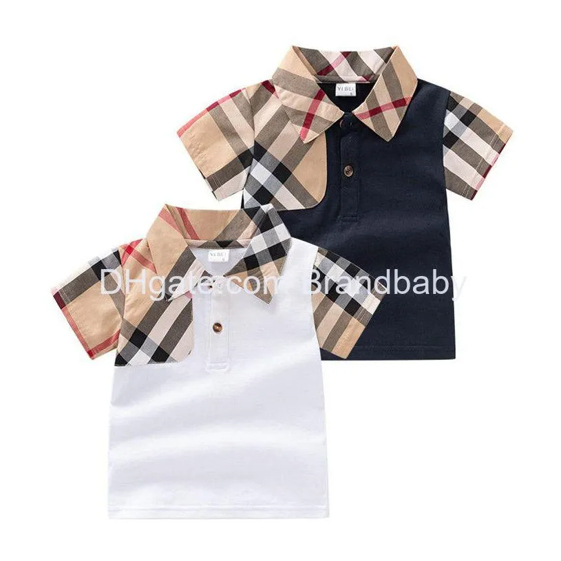 T-Shirts Cute Baby Boys Girls Plaid Cotton Kids Short Sleeve T-Shirt Summer Children Turn-Down Collar Shirt Child Tops Tees Drop Deliv Dhwl9