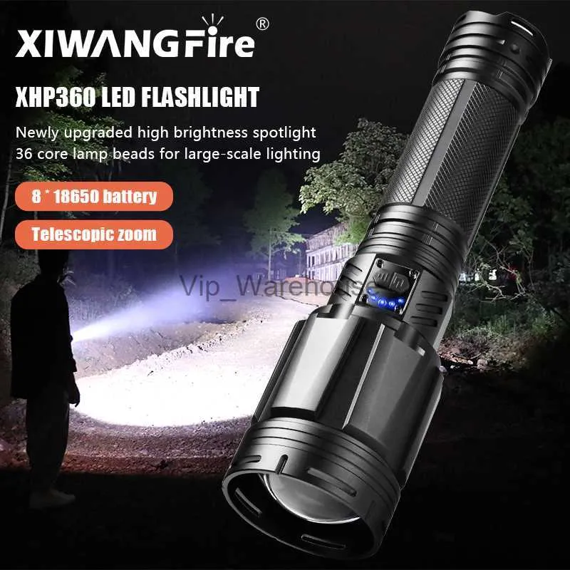 Torches XHP360 lampe de poche LED 18650 torche Rechargeable Usb puissant Flash tactique lumière Zoomable chasse lanterne étanche lampe à main HKD230902