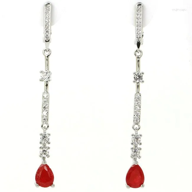 Boucles d'oreilles pendantes en argent sterling 925, charmante topaze bleue de Londres, rubis de sang rouge, Tanzanite violette, blanc CZ, polie, haute tendance