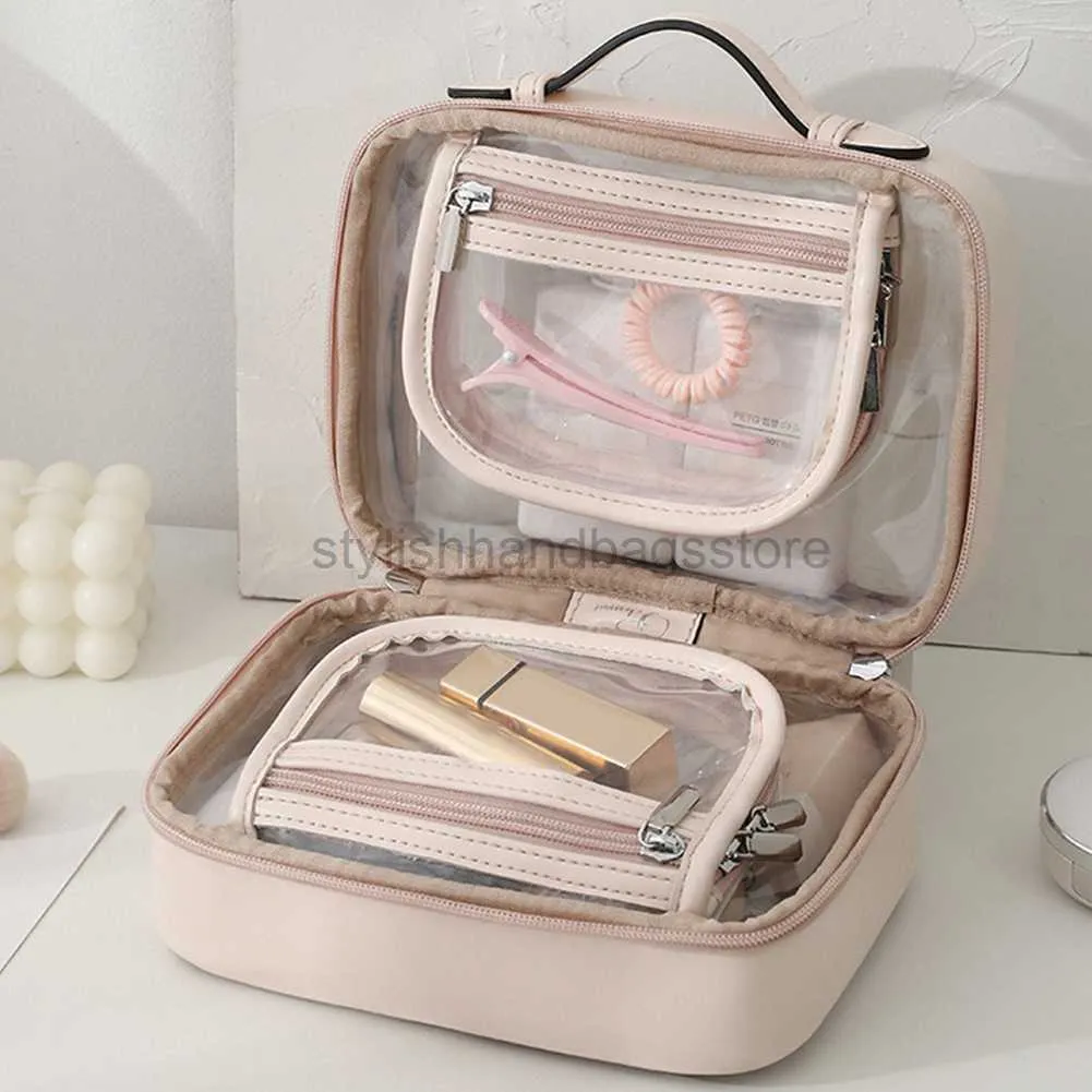 Totes Bolsa de maquillaje de PVC, bolsa organizadora de inodoro transparente, caja de maquillaje de doble capa con cremallera, bolsa de maquillaje, bolsa de viaje para lavado de cara, bolsos elegantes, tienda