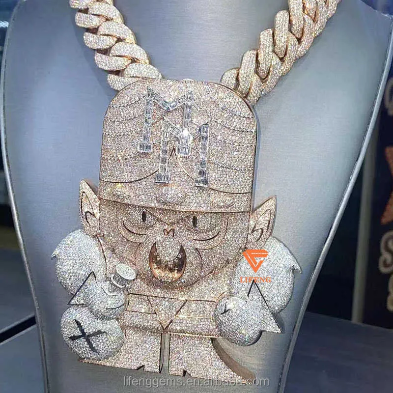 Ювелирные изделия Lifeng, муассанит, 14-каратное/18-каратное позолоченное VVS, стерлинговое серебро 925 пробы, модное ожерелье в стиле хип-хоп, подвеска