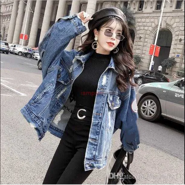 2019 bahar sonbahar deri mahsul denim ceketleri kadınlar rahat kot pantolon bombacı ceket uzun kollu denim ceket artı boyutu