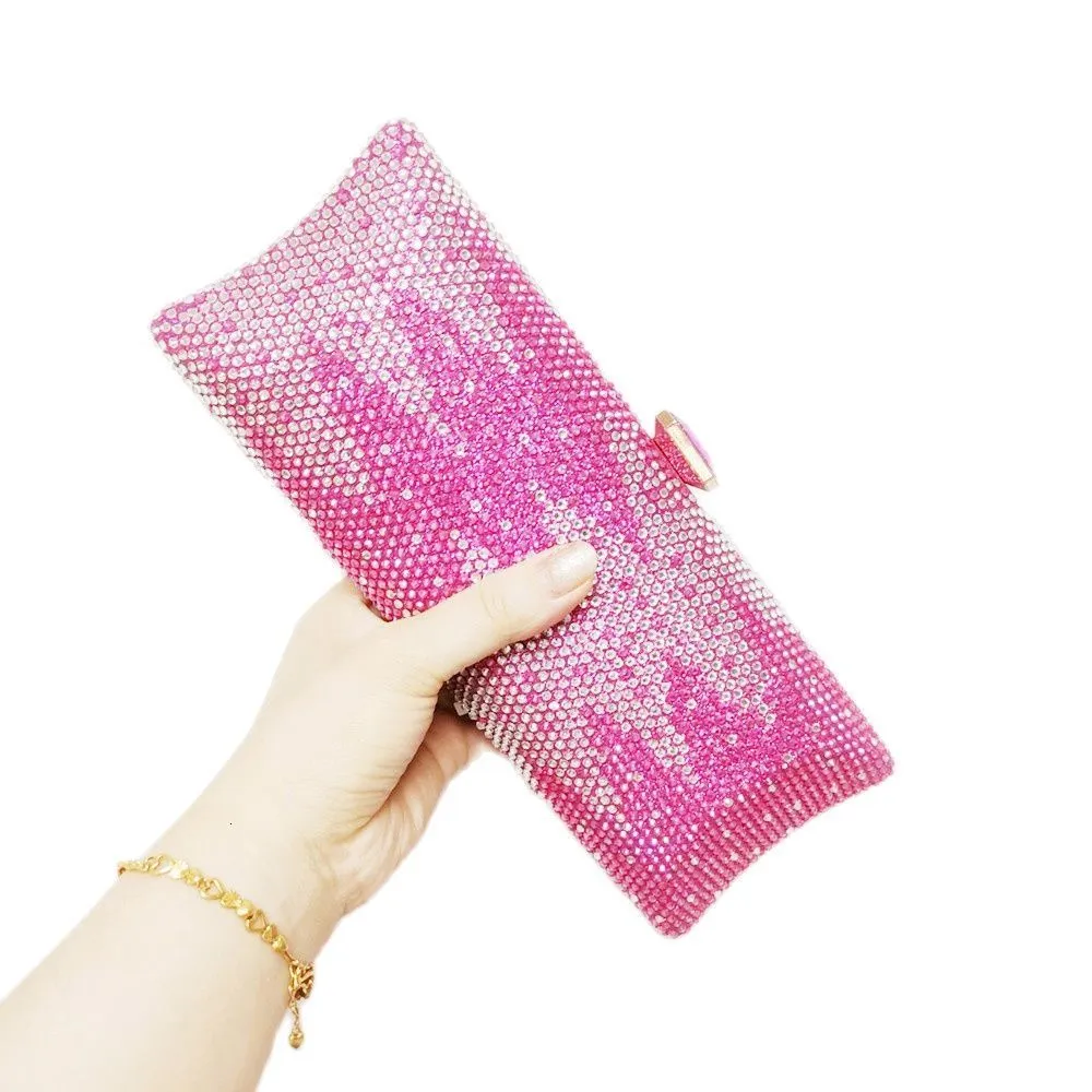 Evening Bags Chaliwini MIX PINK Clutch Designer Glaring Crystal 18 Color Long Wedding bride Purse Day Clutches 230901