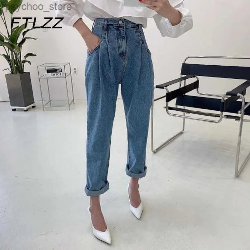 Jeans pour femmes Nouvelles femmes Vintage Harem Denim Pantalon Printemps Été Lâche Taille Haute Bleu Streetwear Jeans Pantalons Bas Q230901