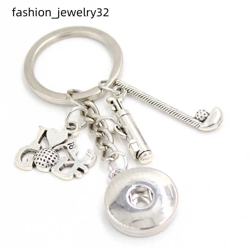 Ny ankomst DIY utbytbar 18mm Snap Jewelry Golg Key Chain Handbag Charm Snap Keychain Golf Key Ring Smycken för golfälskare gåva