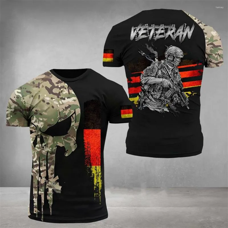 Herr t-skjortor sommar Tyskland flagga tryck t-shirts 0-hals soldat militär kort ärm kläder streetwear överdimensionerade toppar