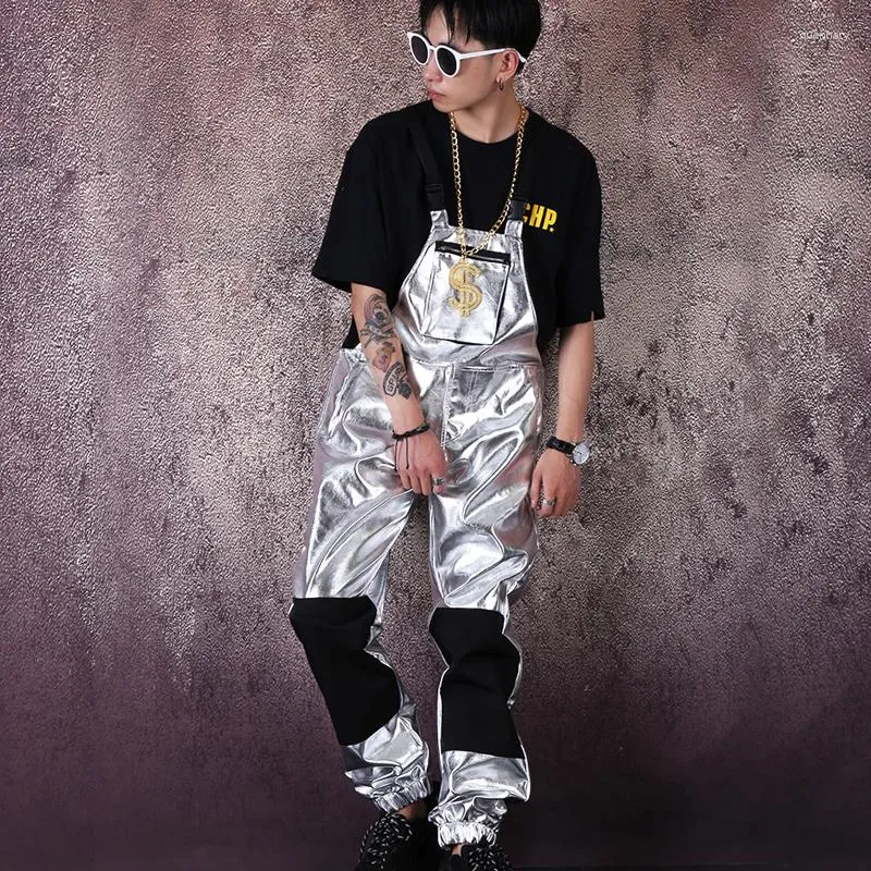 Stage Wear Adult Male Hip Hop Dance Costume Silver Overall Men Pant Nightclub American Clothing Fashion GOGO DJ B1881