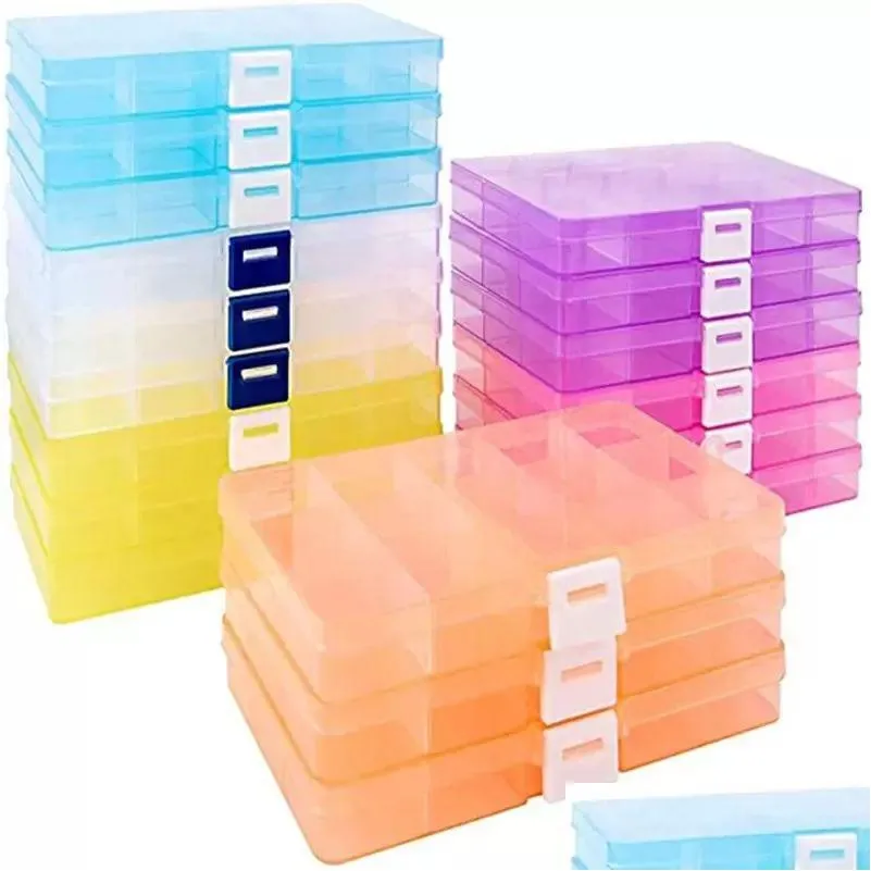 Caixas de armazenamento Caixas de plástico Jóias Organizador Caixa Transparente Display Case 15 Grades Beads Brinco Recipiente Drop Delivery Home Garden H Dh2U1