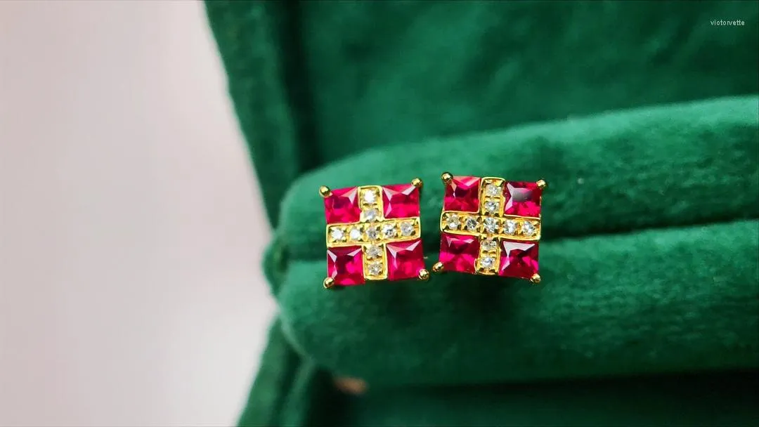 Brincos de garanhão jy sólido 18k ouro natureza vermelha ruby 0,51ct diamantes pregos para mulheres presentes de aniversário de jóias finas