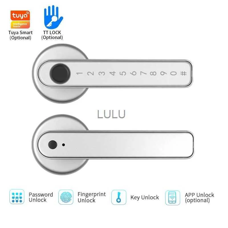 Türschlösser Tuya Türschloss Intelligentes elektronisches TTlock-Schloss Biometrisches Fingerabdruck-Digitalpasswort Tuya/TTlock APP-Schlüssel entriegeln Griffschloss HKD230902