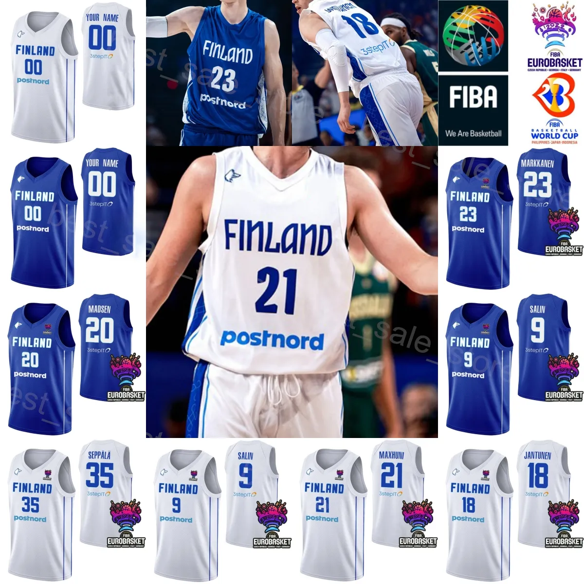 Imprimer 23 Lauri Markkanen Maillot de basket Finlande Chemise Coupe du monde 2023 18 Mikael Jantunen 9 Sasu Salin 13 OLIVIER NKAMHOUA 21 Edon Maxhuni 19 Elias Valtonen Sport