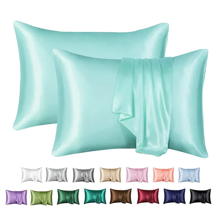 Taie d'oreiller en satin de soie 20 x 26 pouces, 21 couleurs, enveloppe rafraîchissante, taie d'oreiller en soie glacée, douce pour la peau, couleur unie, fournitures de literie Q552