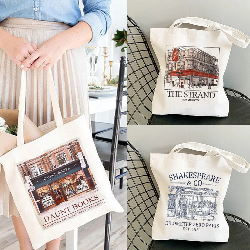 Shopping Bags Shakespeare and Company Daunt Books Tote Bag Canvas Shoulder Aesthetics Handbags Library Back To Gift 230901