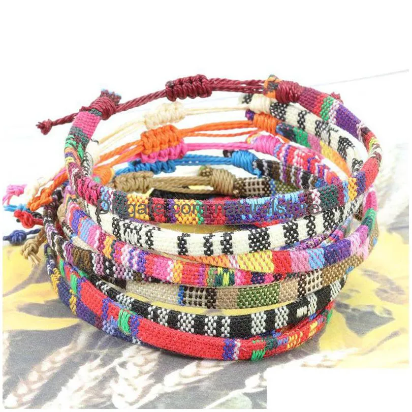 Bracelets de cheville Mode Ethnique Couleurs Tissu Classique Népal Style Pied Accessoires Corde Cheville Taille 18-36Cm Mix Drop Livraison Bijoux Dh0Sl