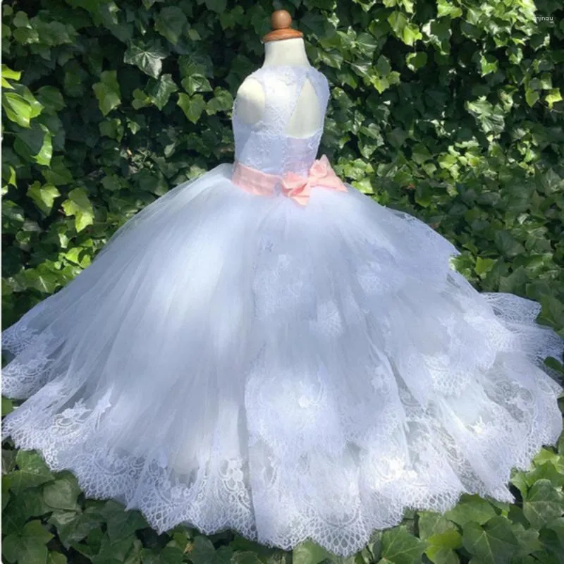 Flickaklänningar Flower Girls Party Communion Lace Poad Puffy Ball Gown Prom Pageant for Fantastic Children's Gift Baptism