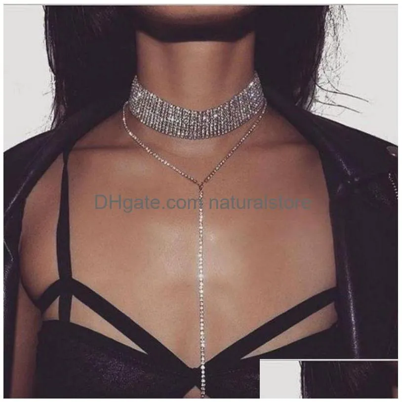 Collar Necklace Fashion Nightclub Neck Alloy Fl Diamond Long Chains Amazon Red Gold Sier Drop Delivery Jewelry Necklaces Pendants Dhsxi