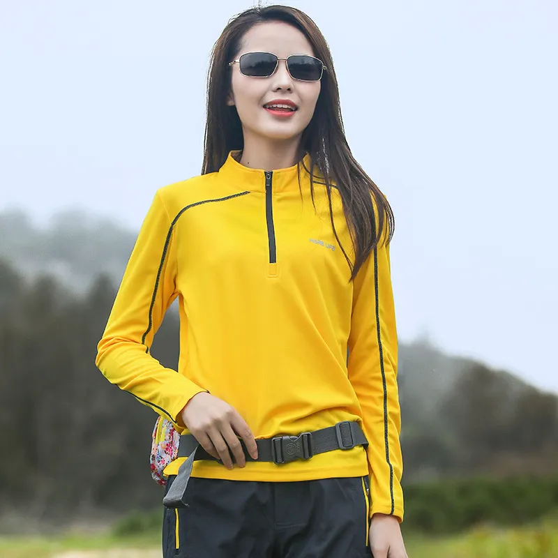 Quick-dry female standing collar solid color new quick-dry t-shirt hiking cycling breathable sweat long-sleeved sports clothes