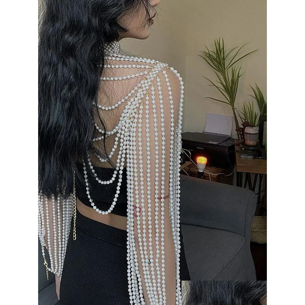 Other Fashion Accessories Women Pearl Tank Top Body Chain Jewelry Y Mtilayer Tassel Long Sleeve Bra Chains Camisole Necklaces Collar P Dho50
