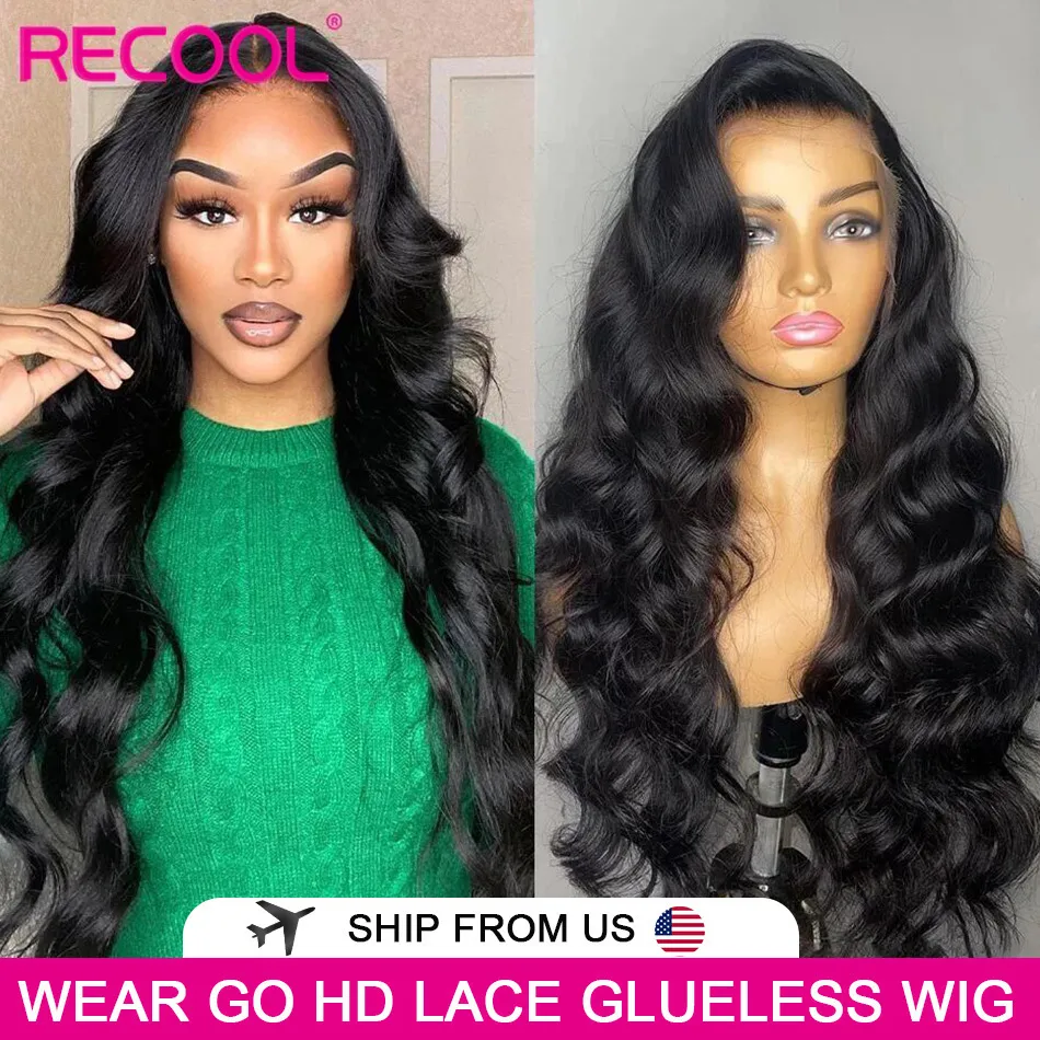Perucas sintéticas Recool Glueless Lace Front Human Human Wigs Body Wave HD Lace Frontal Wig Wear Go Transparent Lace Wigs para mulheres cabelo humano 230901