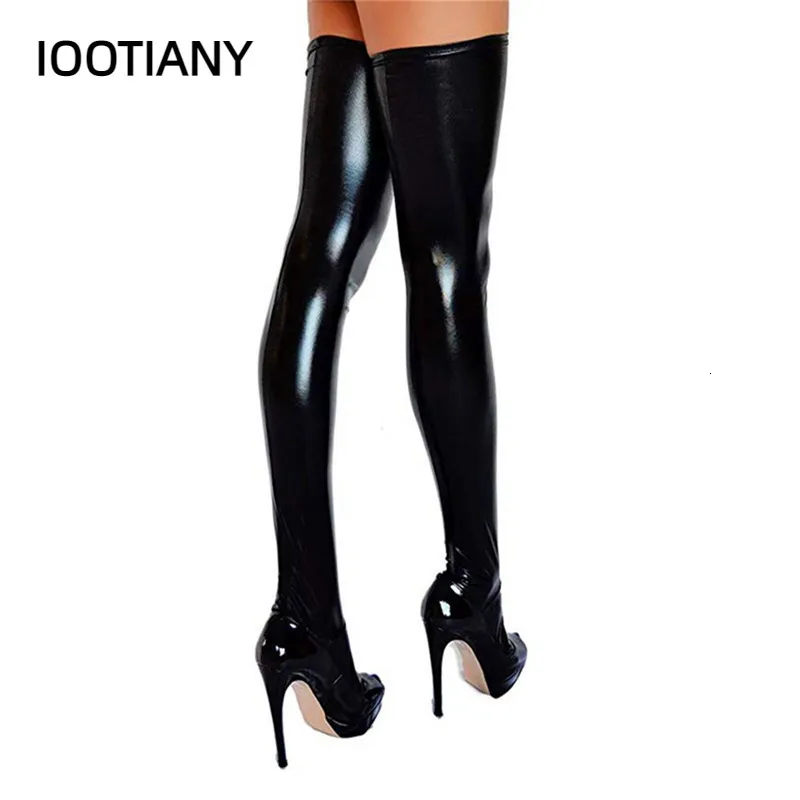 Chaussettes sexy boîte de nuit bas en latex dames noir faux cuir cuisse haute médias longue grande taille sur le genou 230901