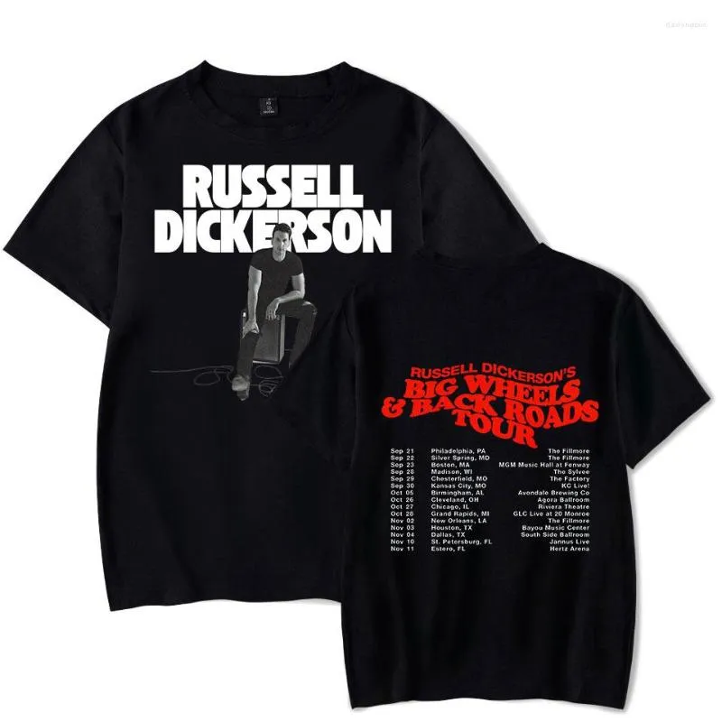 T-shirts voor heren Russell Dickerson The Big Wheels Back Roads Tour T-shirt met print, unisex mode, casual stijl, korte mouw