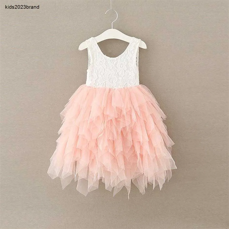 Abito da ragazza firmato Abiti da bambino Abiti da bambino bianchi e rosa senza maniche in cotone e pizzo in tulle Abiti di moda per bambini