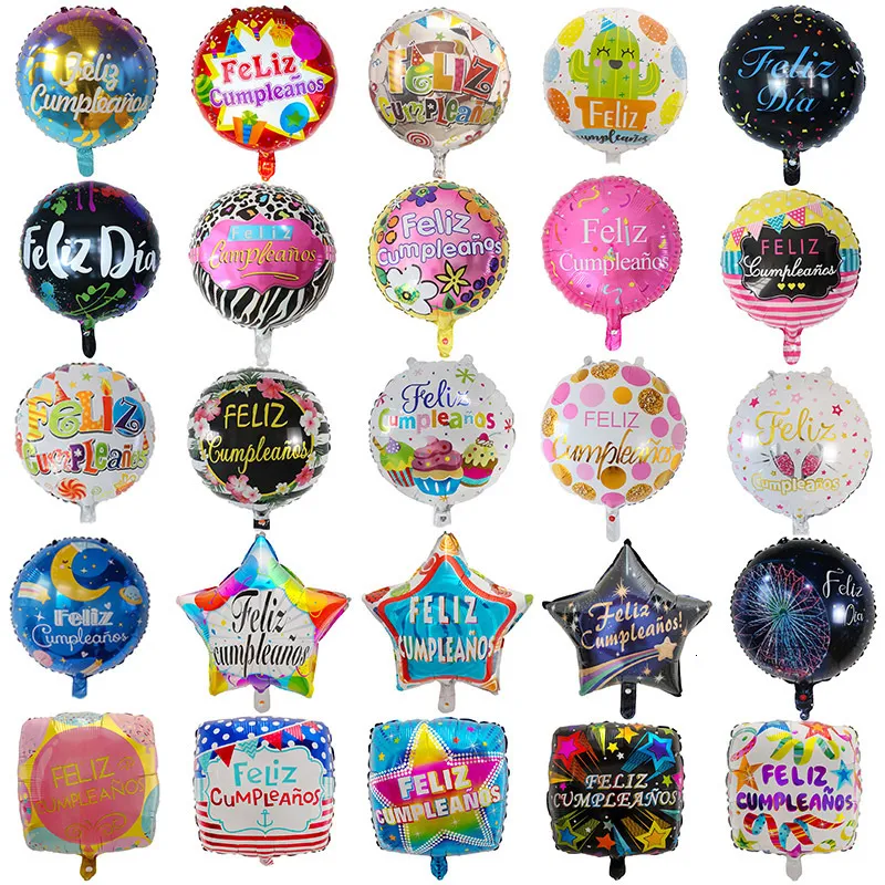 Autres fournitures de fête d'événement 50 100pcs 18 pouces espagnol joyeux anniversaire feuille d'aluminium ballon d'hélium Feliz Cumpleanos décoration Air Golobs 230901