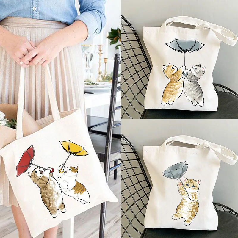 Acquista Personalizza la pittura a olio stampa gatto borse di tela firmate da donna borsa della spesa riutilizzabile in lino per generi alimentari borse a tracolla per la signora 2020 in Italia