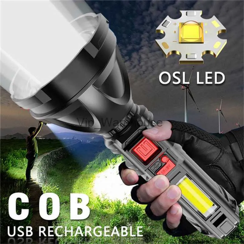 Facklor 1 Ställ in stark belysning Portable Cob LED-ficklampan Långdistans USB-uppladdningsbar liten Xenon-lampa Taktiskt ljus Hushåll Ljus HKD230902