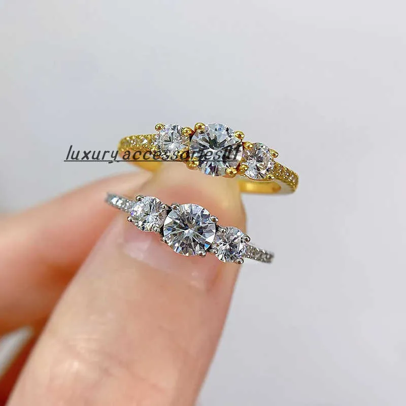 Anel de diamante de três pedras 100% real 925 prata esterlina festa de casamento anéis de banda para mulheres homens jóias de noivado presente