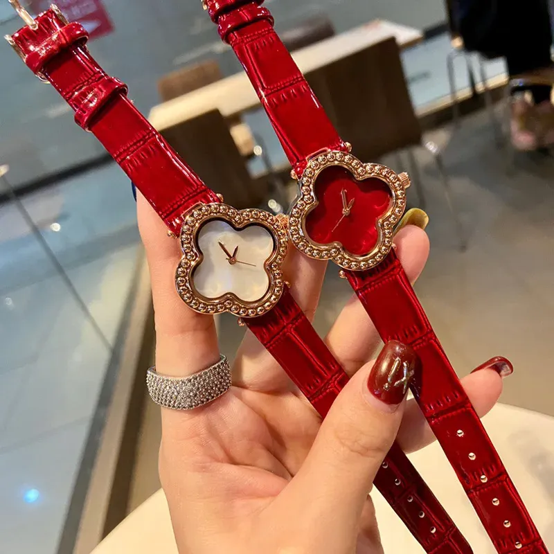 Fashion Brand Wrist Watches Women Girl Flowers Crystal Style Leather Strap Clock VA02