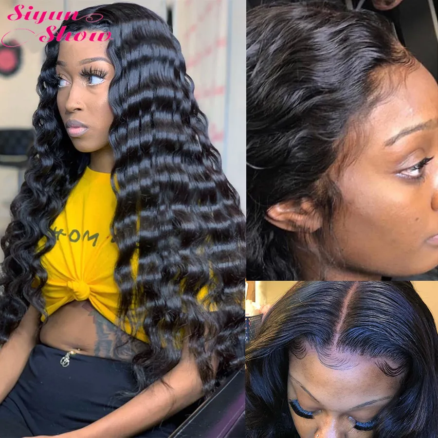 Synthetic Wigs Siyun Show Loose Deep Wave Wig 30 Inch 13X6 HD Transparent Lace Frontal Wig 250 Density Lace Front Human Hair Wigs For Women 230901