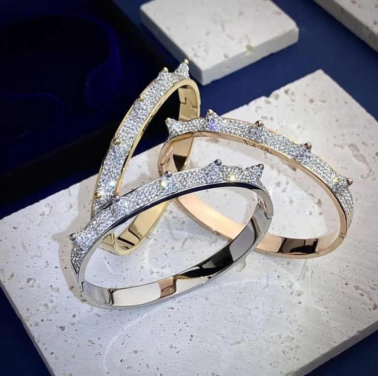 New designed T letter 925 silver full diamonds rivet Bracelet women bangle Designer Jewelry T7000